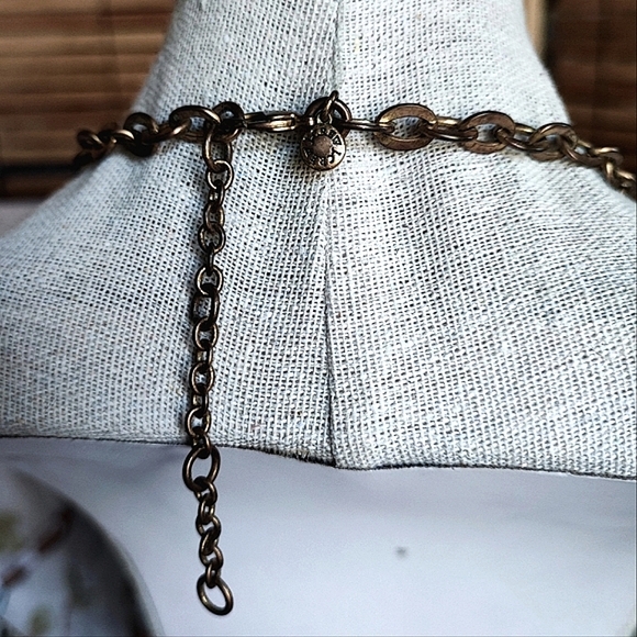 J. Crew Dark Mauve Black Smoke Mint Brass Statement Necklace Lifesaver Clasp EUC - Picture 4 of 12